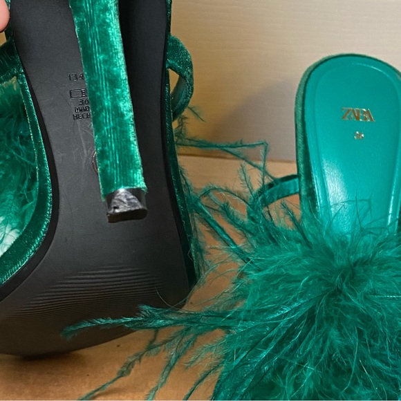 Zara Feathered Velvet Heels Size 6 - Picture 11 of 13